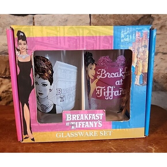 VINTAGE 1995 BREAKFAST AT TIFFANY'S GLASSWARE SET BY AVELA TWO 16 OZ GLASSES NEW - Picture 1 of 5